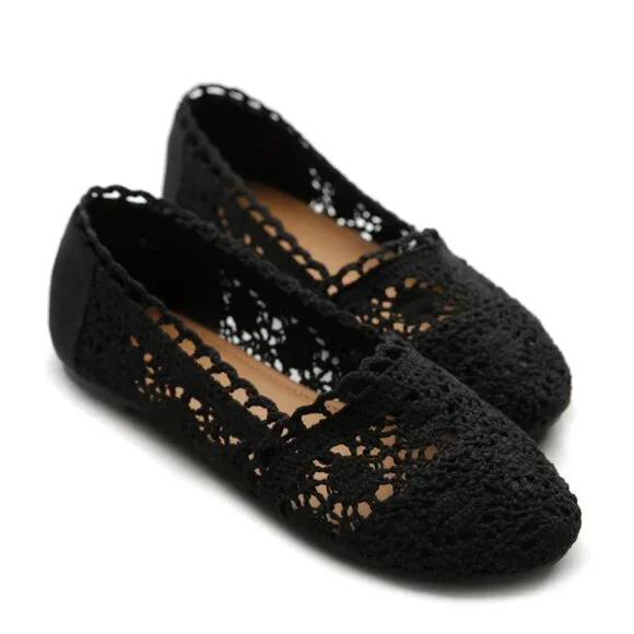 NEW - Ollio Women's Lace Ballet Breathable Flats - Black - Picture 1 of 5